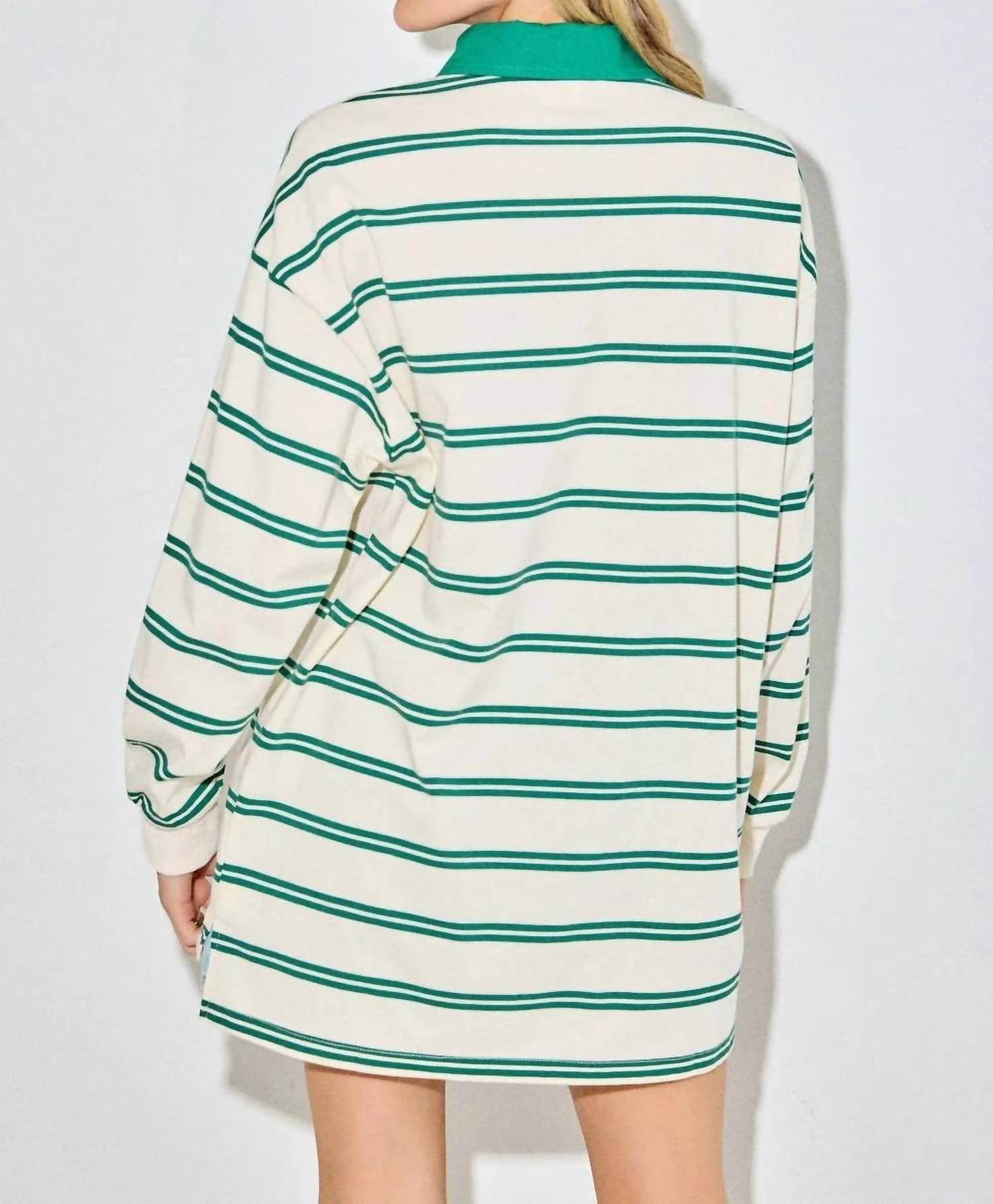 Baevely By Wellmade - Striped Oversized Rugby Polo Shirt