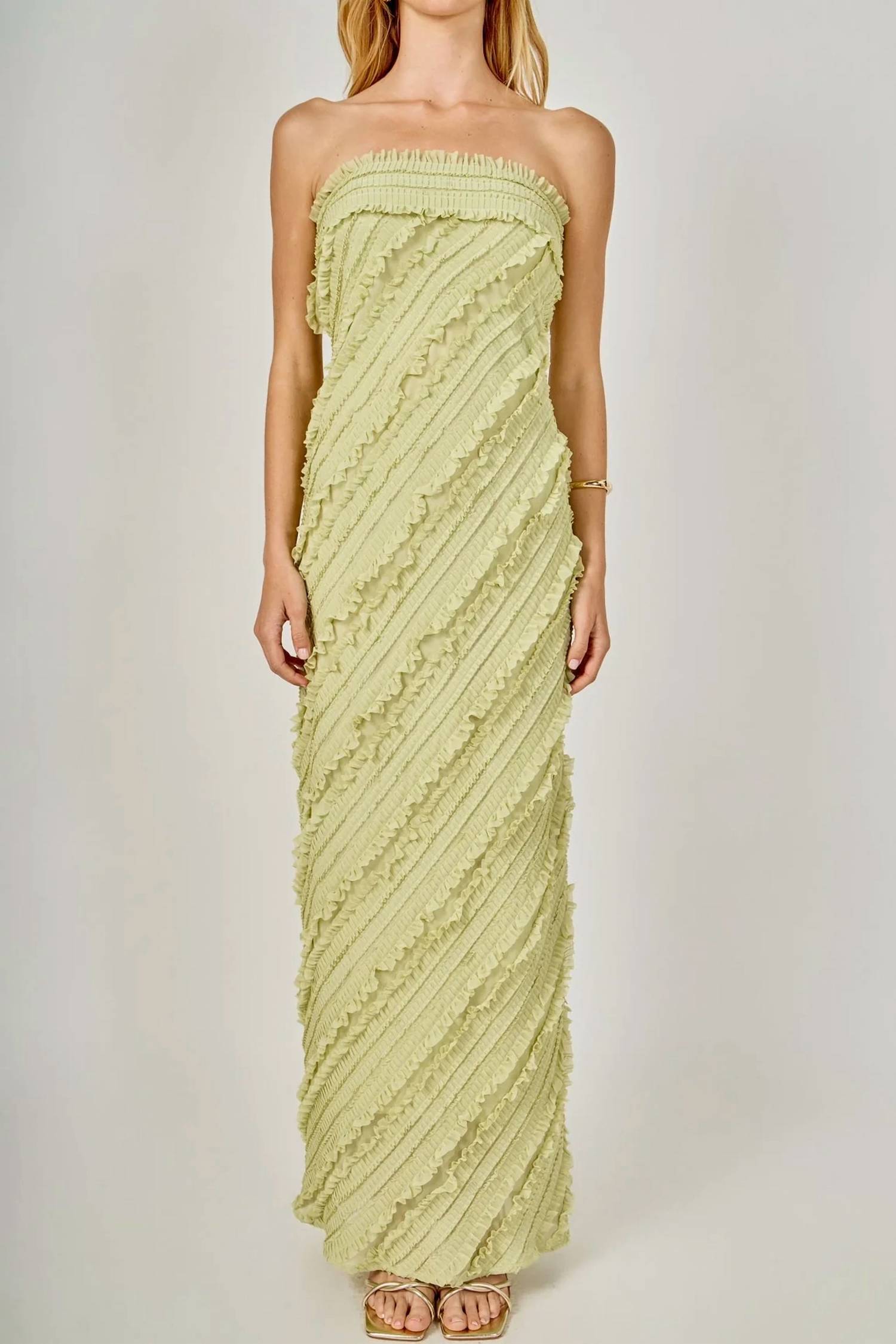 Endless Rose - Strapless Ruffled Maxi Dress