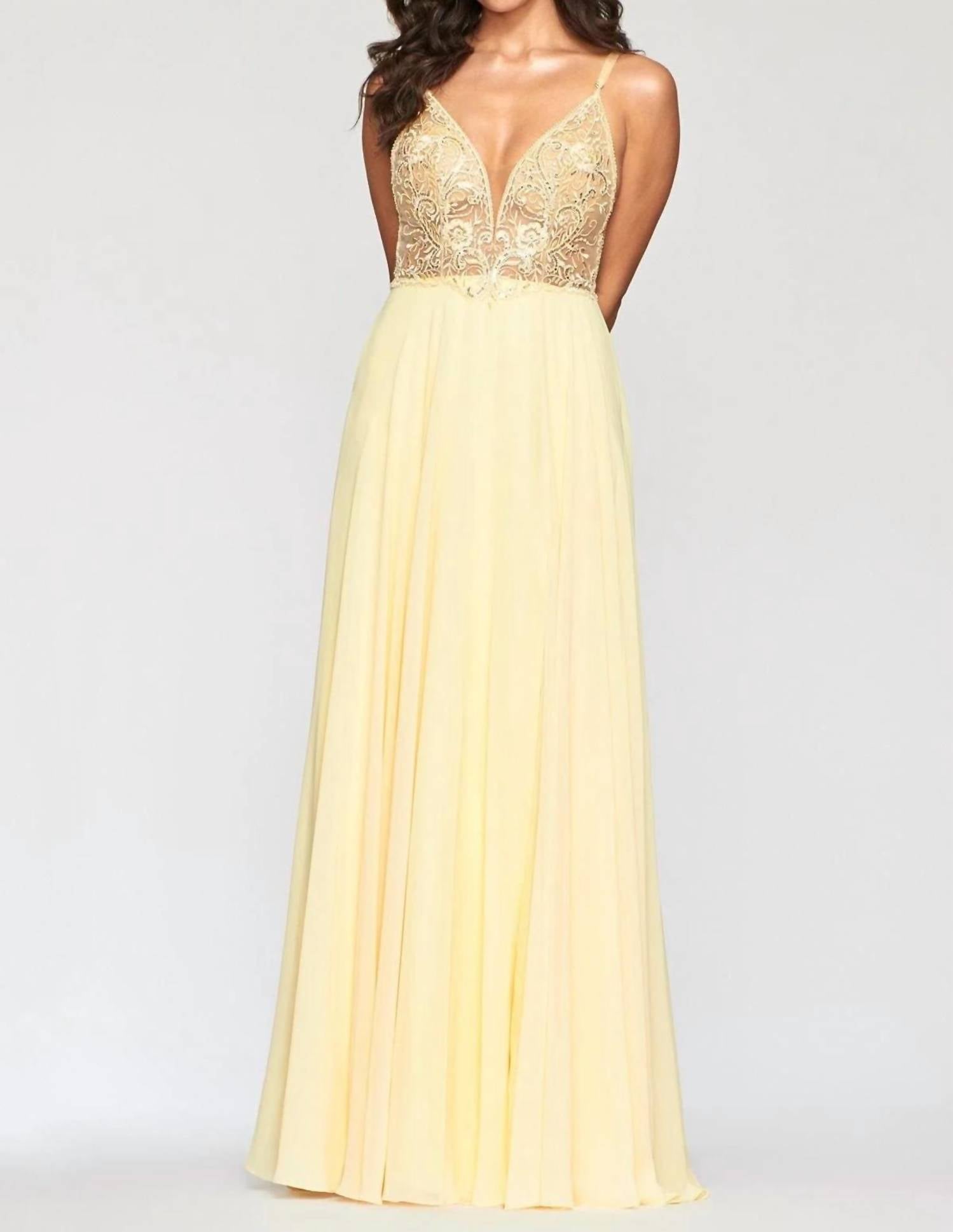 FAVIANA Beaded Bodice Full Skirt Dress in buttercream - women's dress