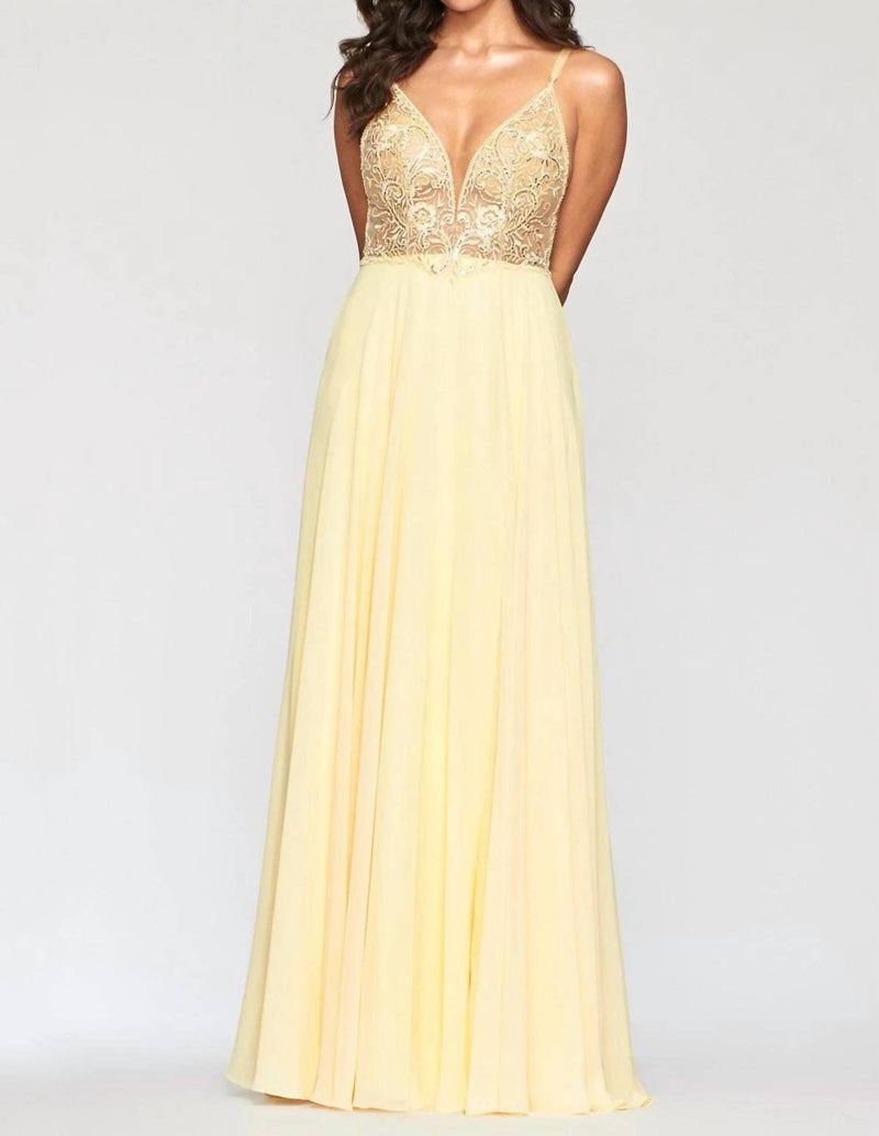 FAVIANA Beaded Bodice Full Skirt Dress in buttercream - women's dress