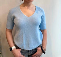 Scandal Italy - Fuzzy Knit Alpaca Blend V-neck Tee Top