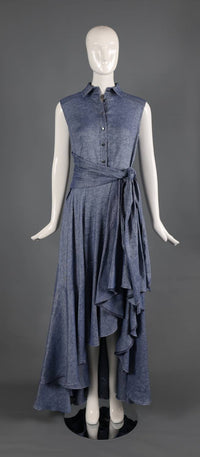 Talbot Runhof - Women's Sleeveless High Low Maxi Dress With Waist Tie