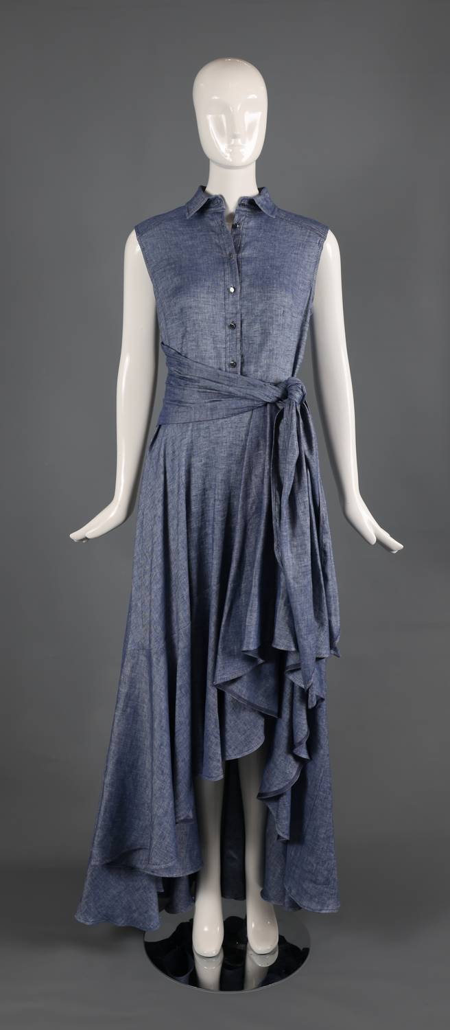 Talbot Runhof - Women's Sleeveless High Low Maxi Dress With Waist Tie