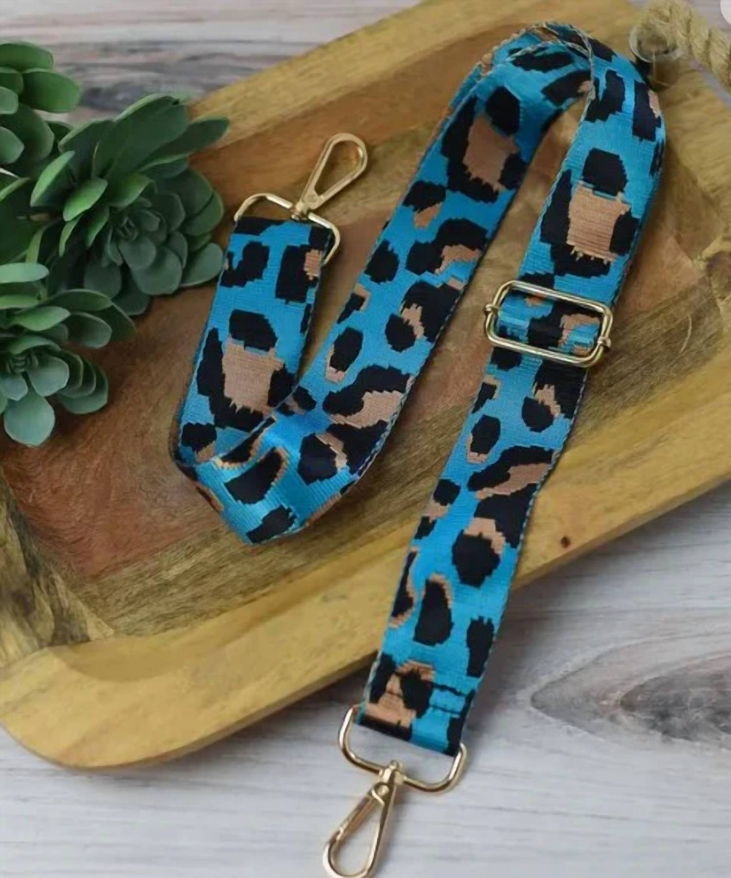 Lauren Lane - Women's Leopard Print Woven Guitar Crossbody Bag Strap