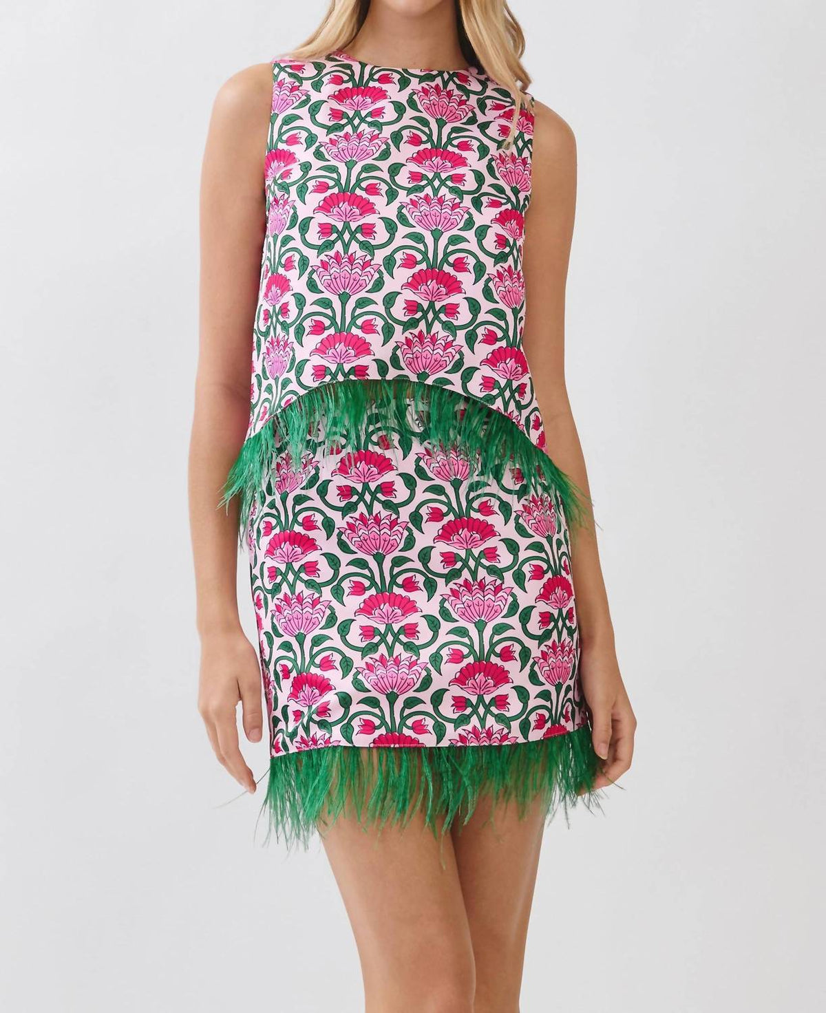 Tcec - Floral Feather Trim Sleeveless Top
