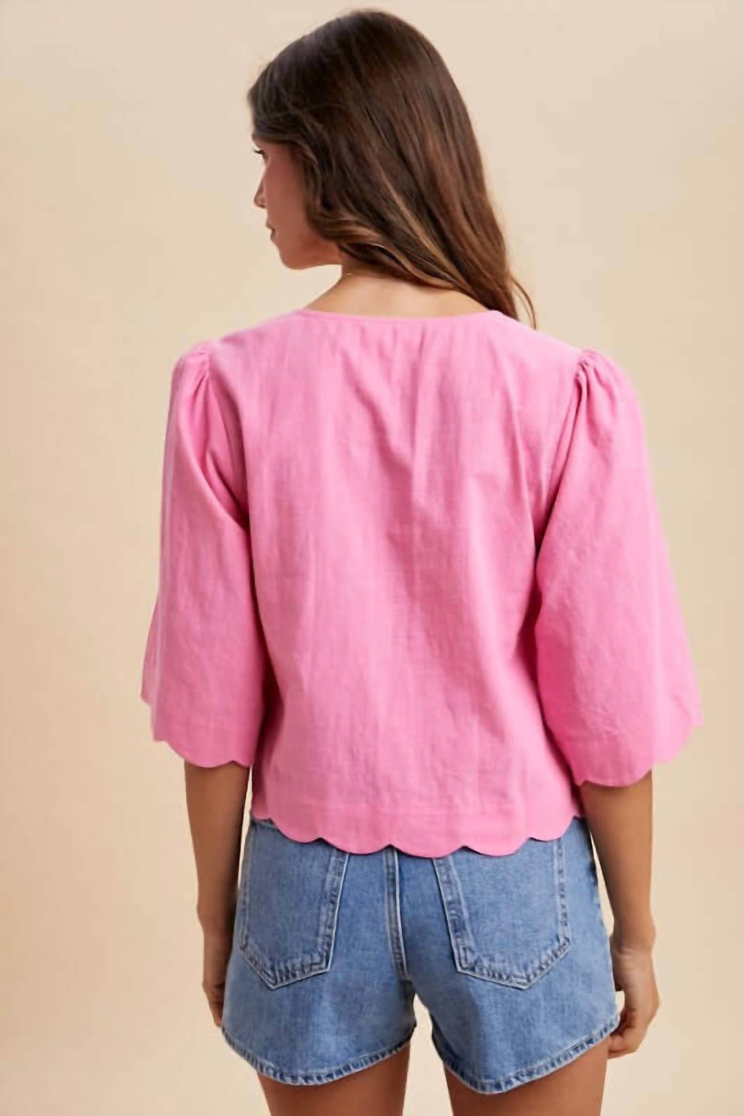 Anniewear - Harper Scalloped Hem Cotton Blouse