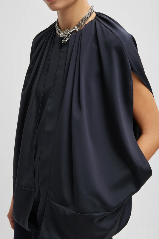 Tibi - Stretch Silk Nylon Cape Top