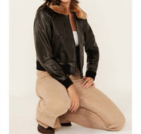 Cleo + Wolf - Casey Faux Fur Collar Bomber Jacket