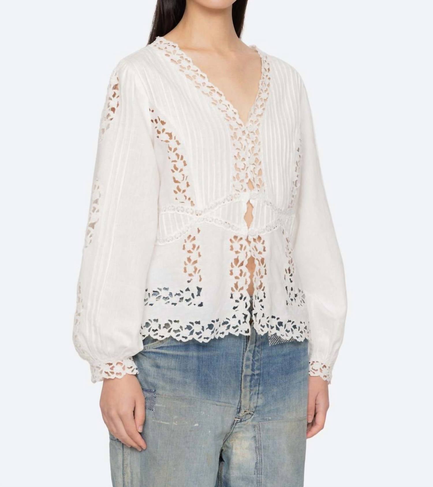 Sea - Sophia Embroidery Long Sleeve Blouse