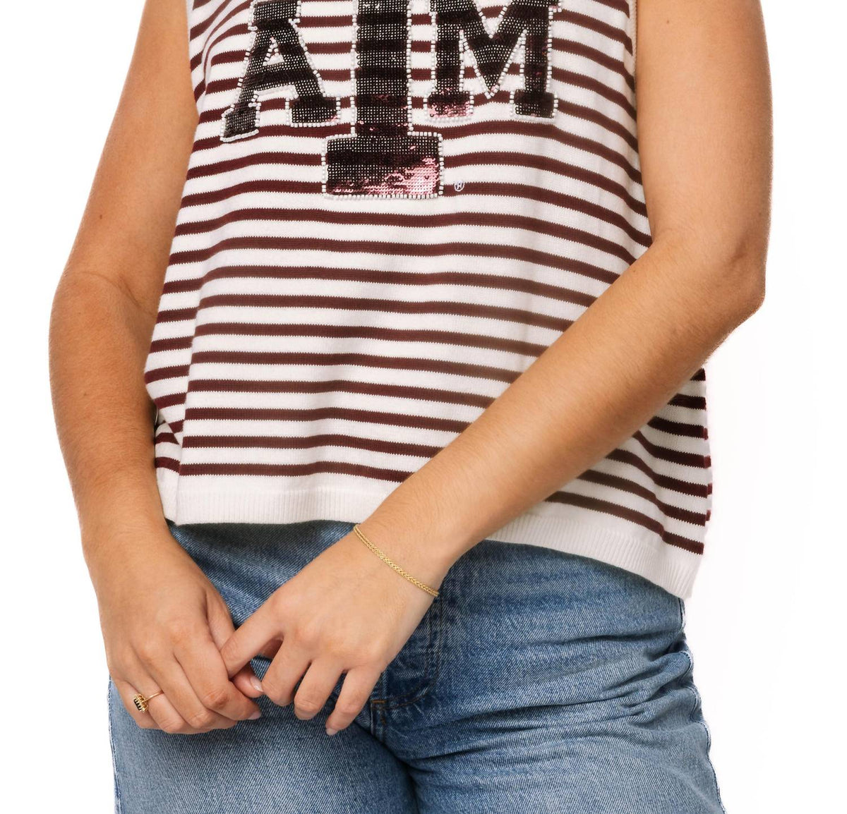 Queen Of Sparkles - Texas A And M Stripe Knit Tank Top