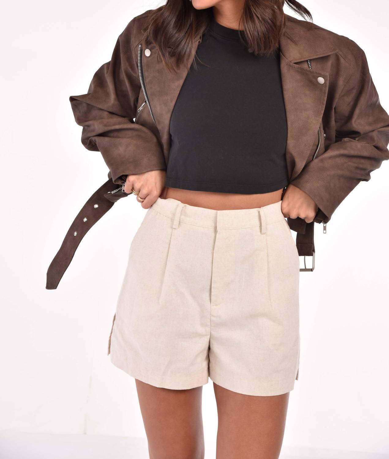 Et Clet - Oversized Crop Faux Leather Jacket