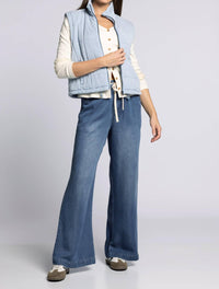 Thread & Supply Brina Quilted Denim Zip-up Vest in chambray blue - women's jacket - detail view