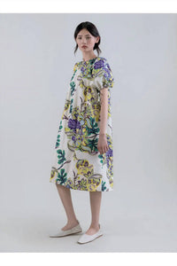 Psophia - Sun-Kissed Marigold Meadow Boat-Neck Dress