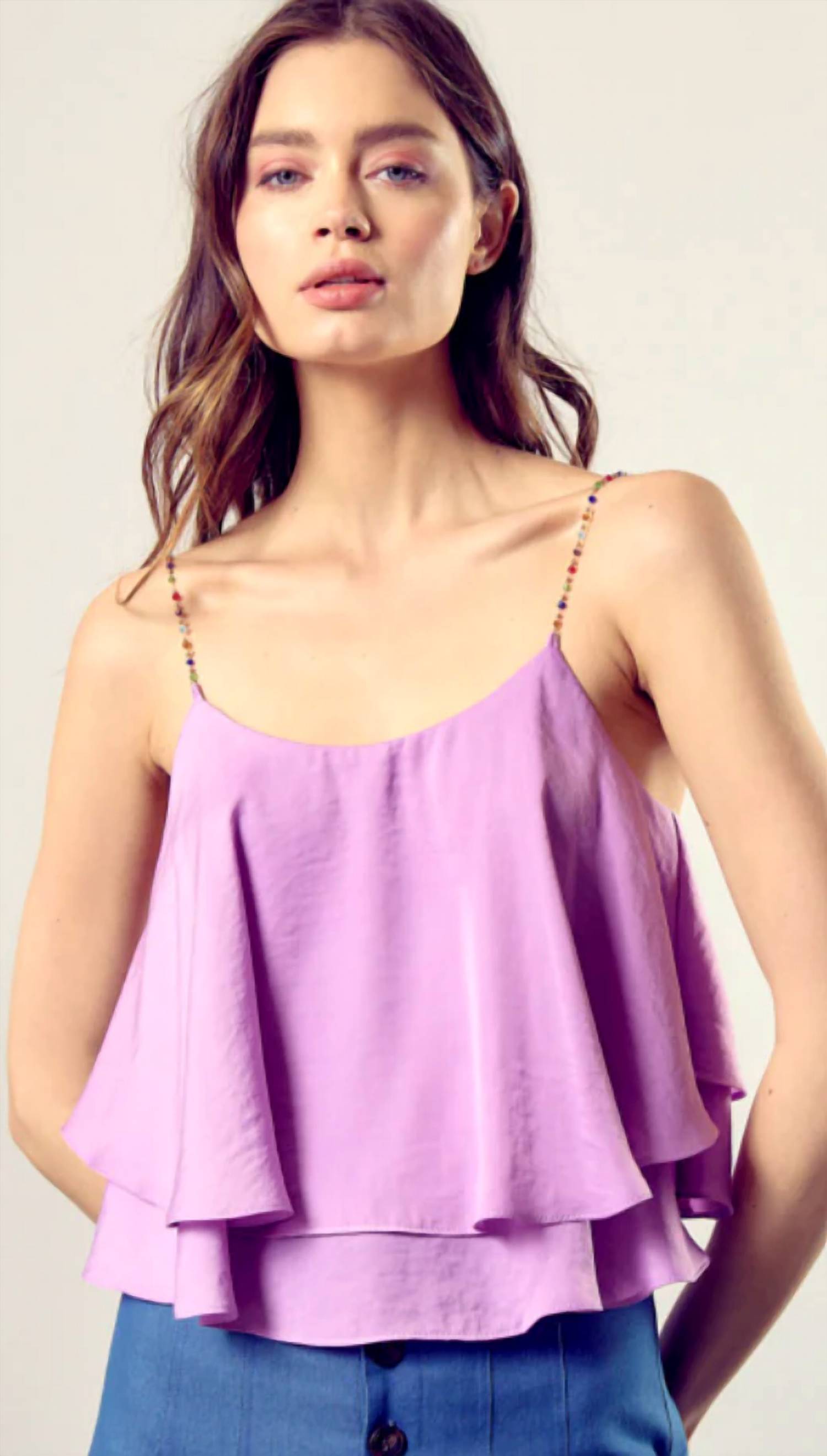 Mustard Seed - Beaded Shoulder Strap Cami Top