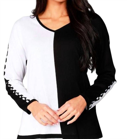 Color Block V-Neck with Detail Sleeve