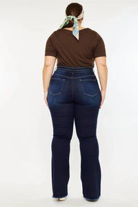 Kancan - High Rise Double Waist Band Detail Fray Hem Flare Jeans- Plus