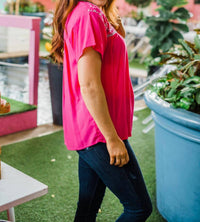 Layerz Clothing Embroidered Fiesta Top in pink - women's blouse - detail view