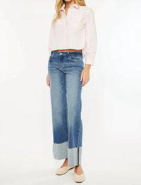 Kancan - Mid Rise Wide Leg Jeans With Cuffed Hem