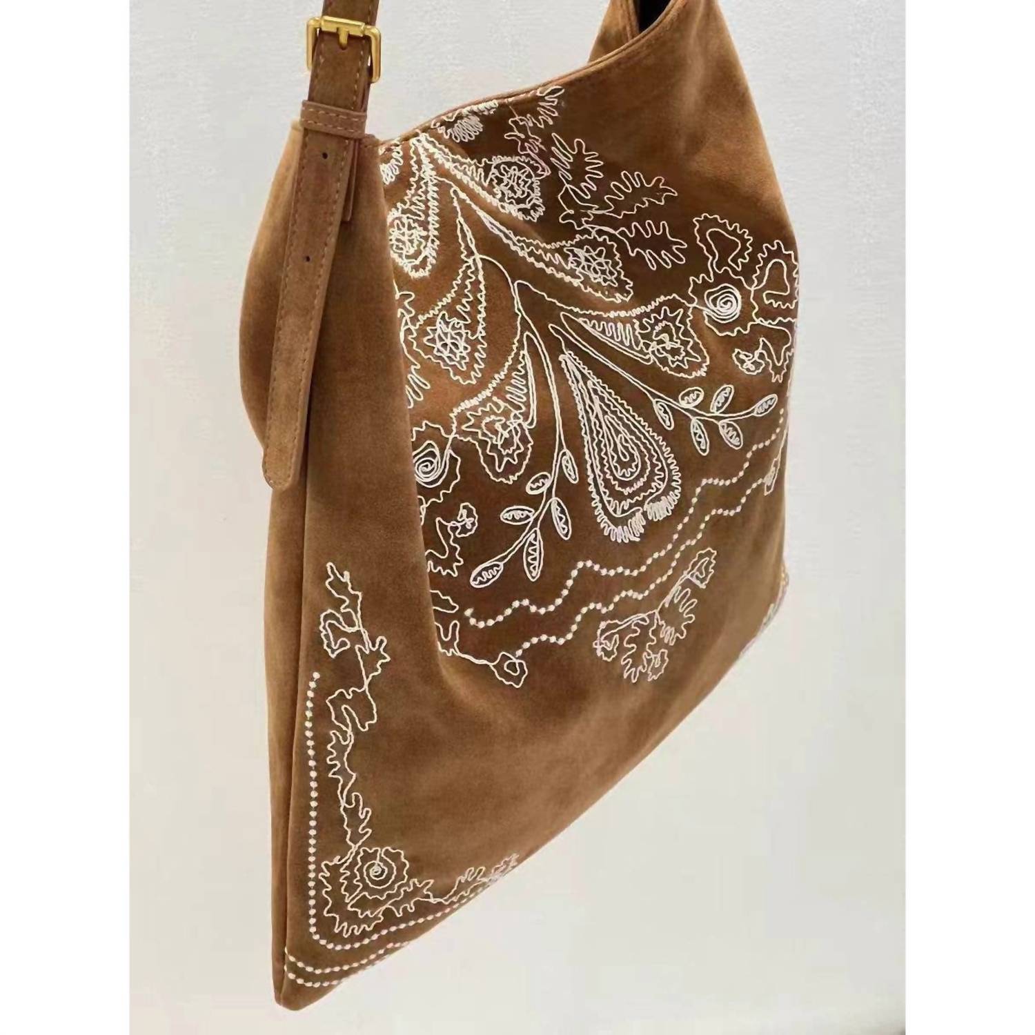 Dipped Shop Women's Boho Embroidered Shoulder Bag in brown - women's bag - detail view