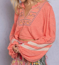 Pol - Embroidered Crop Poets Blouse