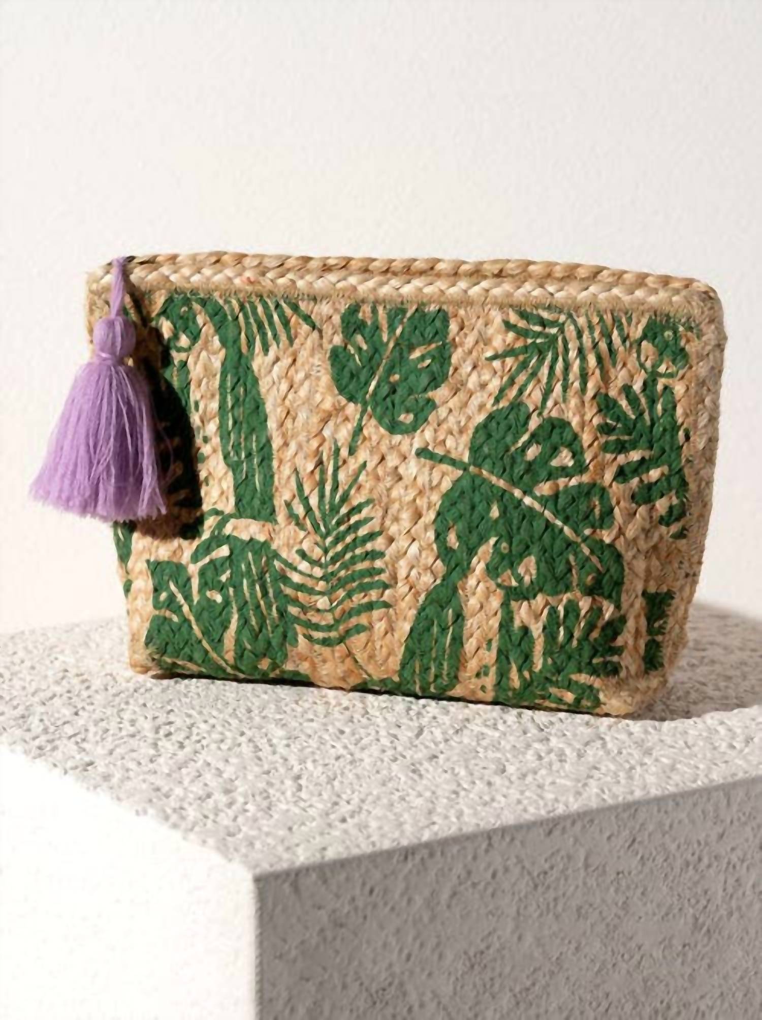 Shiraleah Women's Allegra Tropical Zip Cosmetic Pouch in green tan - women's bag