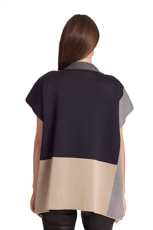 Color Block Zip Poncho