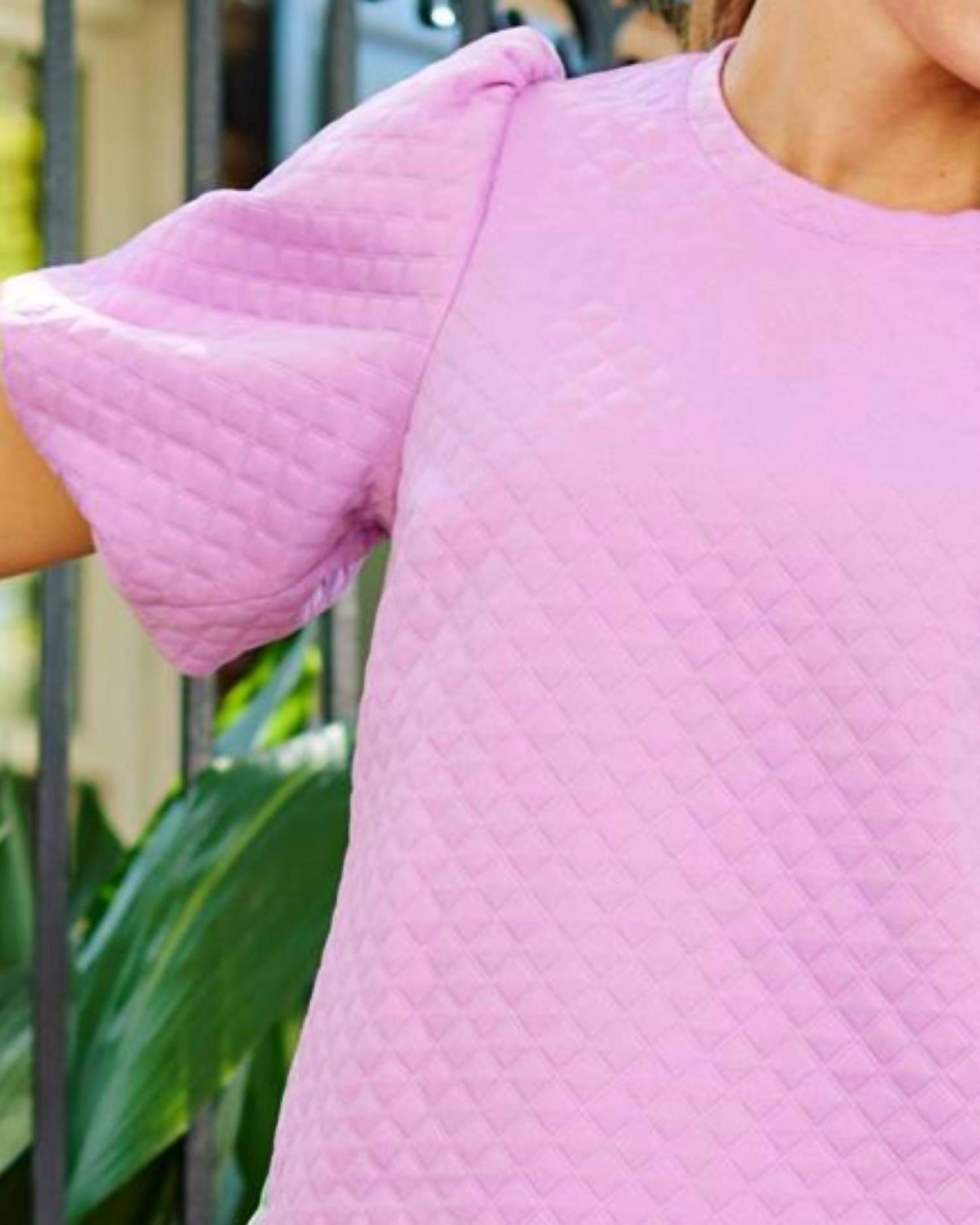 Mary Square Jamie Bubble Sleeves Top in pink - women's t-shirt - detail view