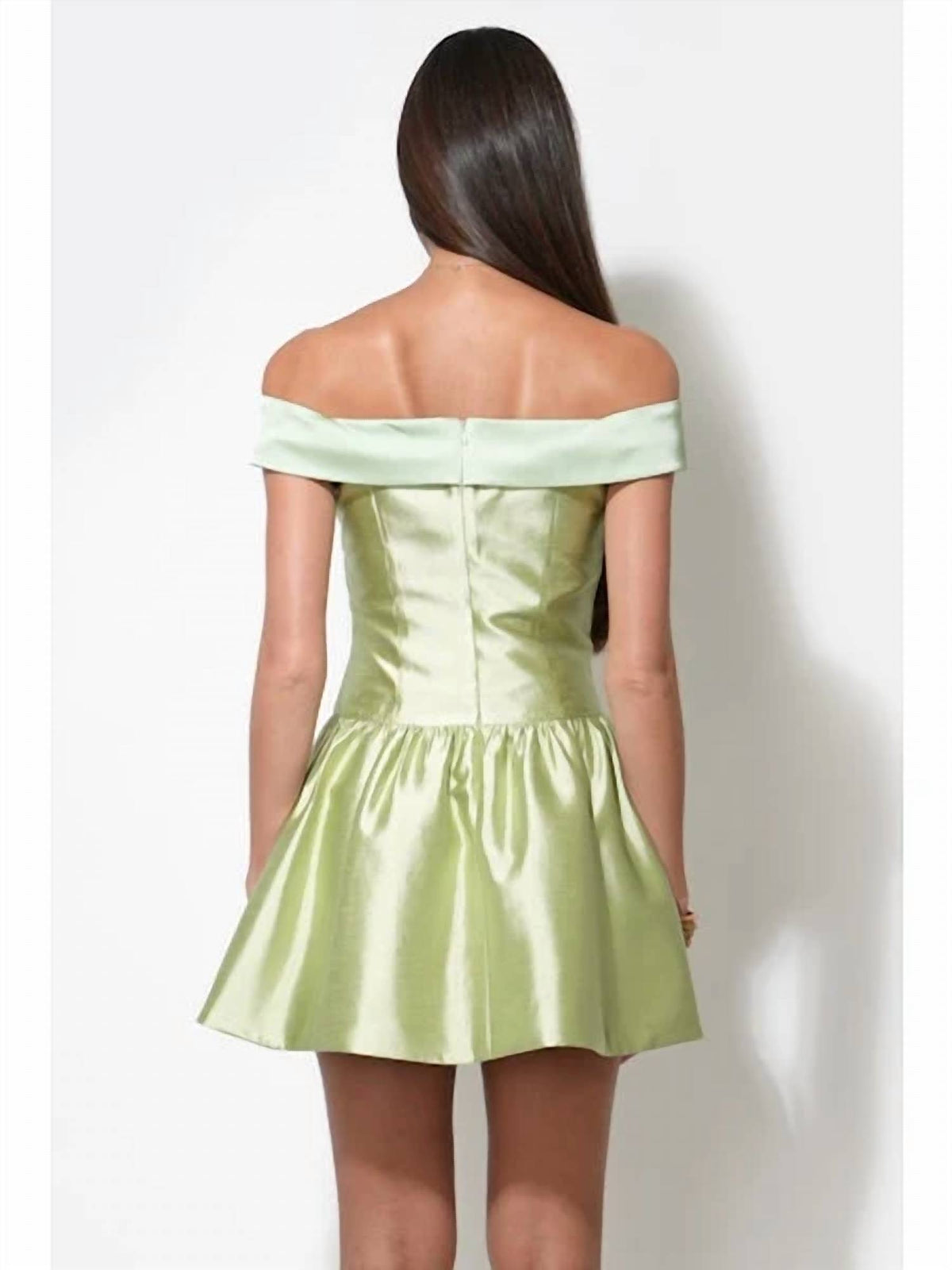 Adelyn Rae - Darcy Off Shoulder Satin Drop Waist Mini Dress