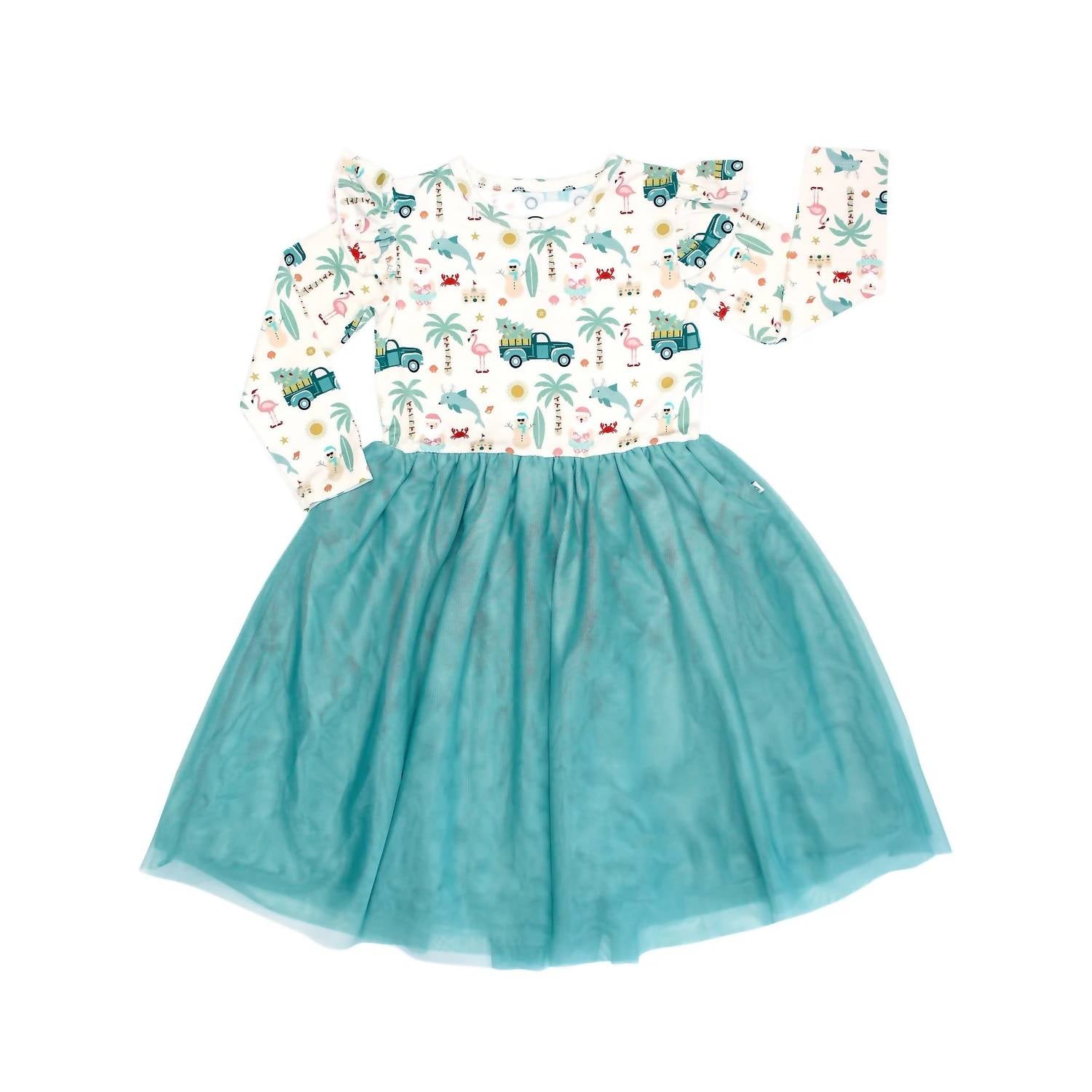 Emerson And Friends - Coastal Christmas Flutter Long Sleeve Tulle Twirl Dress