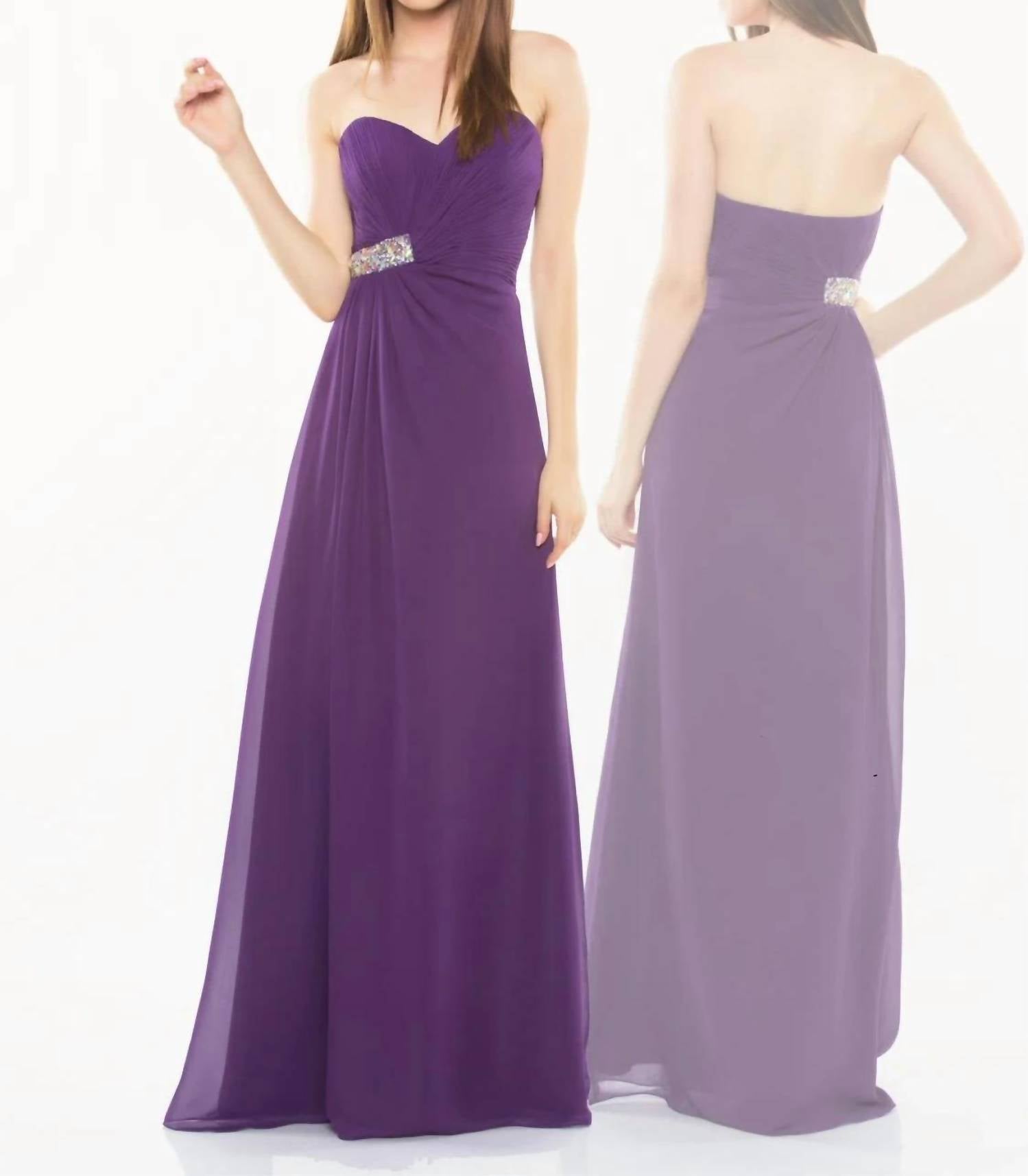 Last Dress - Strapless Chiffon Beaded Waist Accent Gown