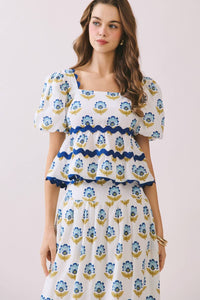 Tcec - Lily Floral Print Layered Ruffle Ric Rac Top
