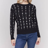 Charlie B - Floral Embroidered Plush Crew Neck Sweater