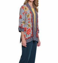 Multiples 3/4 Sleeve Banded Open Front Jacket in multi - women's jacket - alternate view