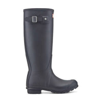 HUNTER Women's Original Waterproof Round Toe Buckle Tall Boots in black - women's shoe - detail view