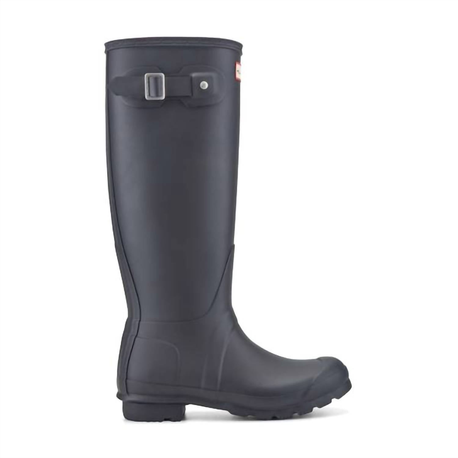 HUNTER Women's Original Waterproof Round Toe Buckle Tall Boots in black - women's shoe - detail view