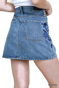 Umgee - Floral Embroidered Mini Skirt