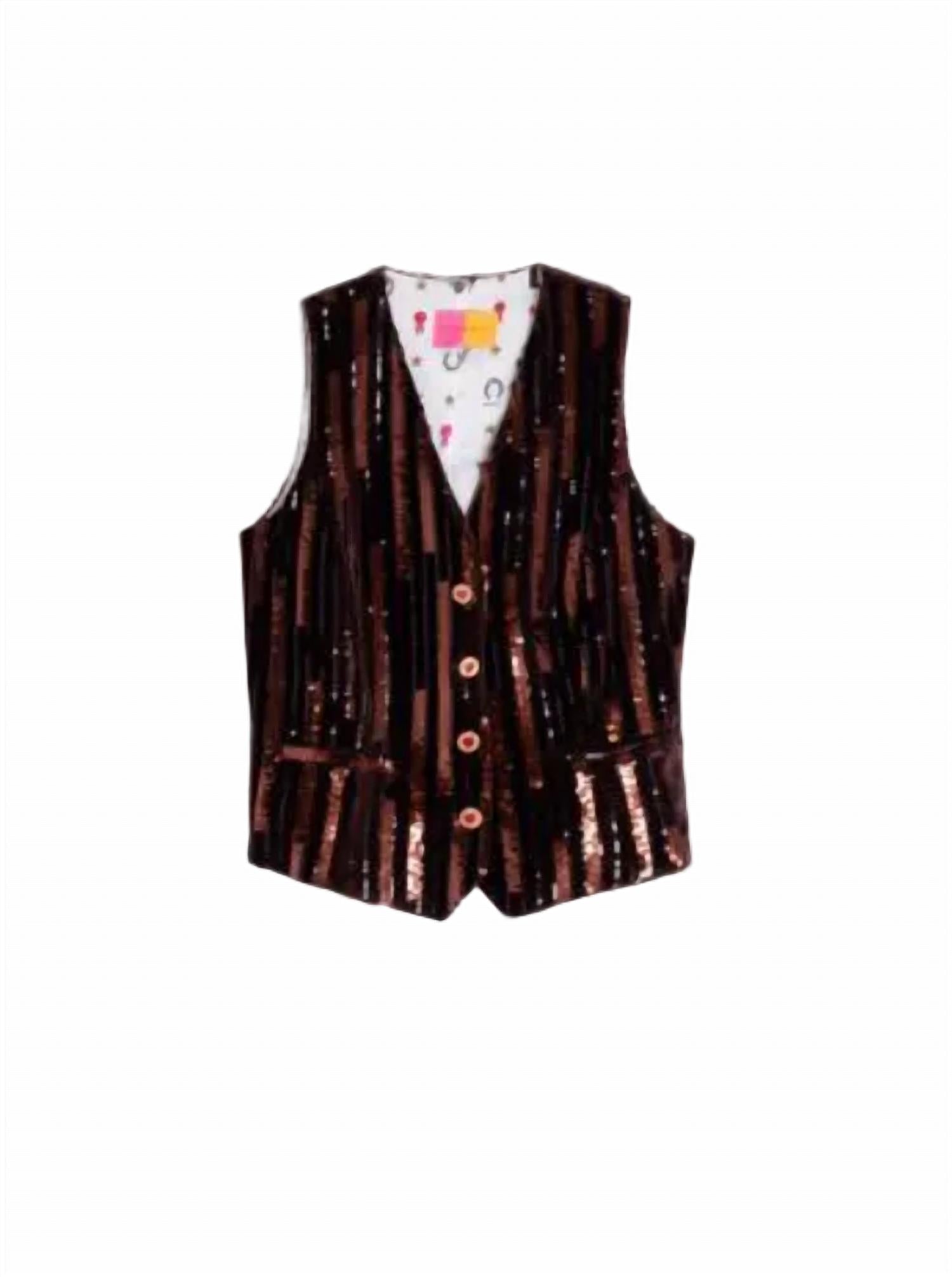 Vilagallo Sleeveless Sequin Vest in bronze - women's jacket - detail view