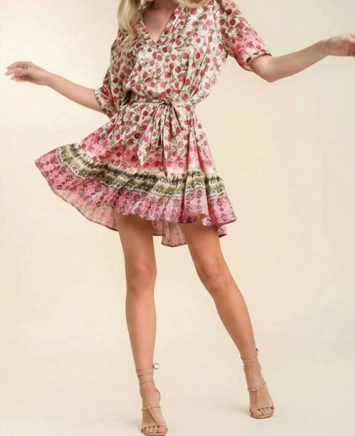 Umgee - Floral Print Tie Waist Dress