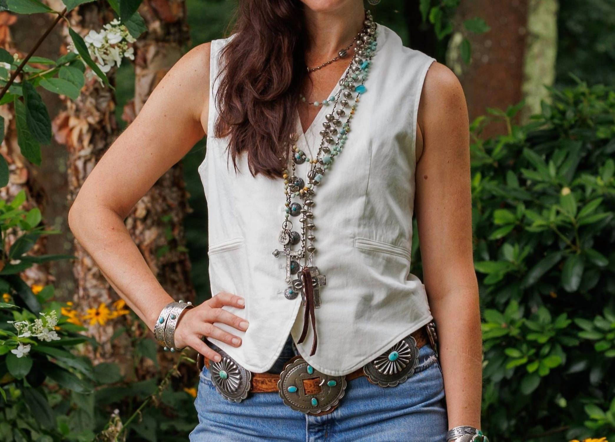 TASHA POLIZZI Lilith V-neck Vest in white - women's jacket