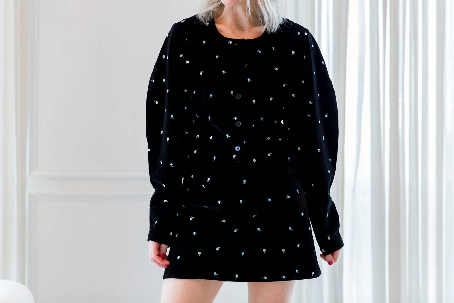 Marlies Grace Jackie Mini Skirt in black velvet embroidery - women's skirt - alternate view