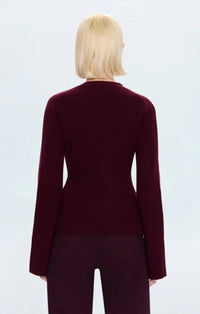 PISTOLA Aeron Long Sleeve Cardigan in claret - women's cardigan - detail view