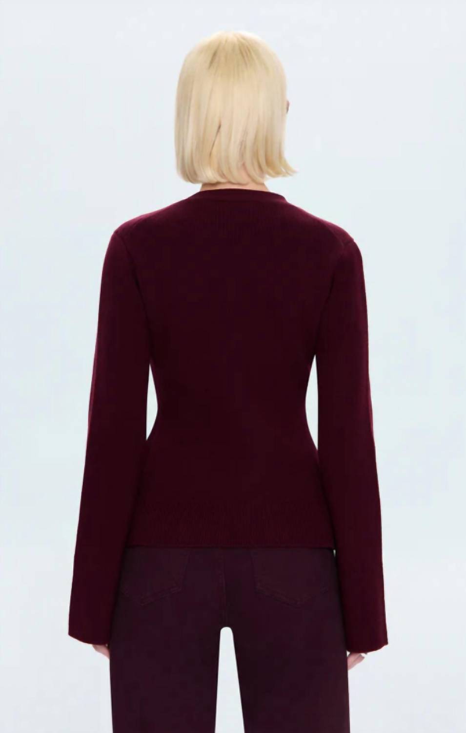 PISTOLA Aeron Long Sleeve Cardigan in claret - women's cardigan - detail view