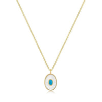 Eklexic - Women's Oval Shaped Mop Pendant With Turquoise Stone Necklace