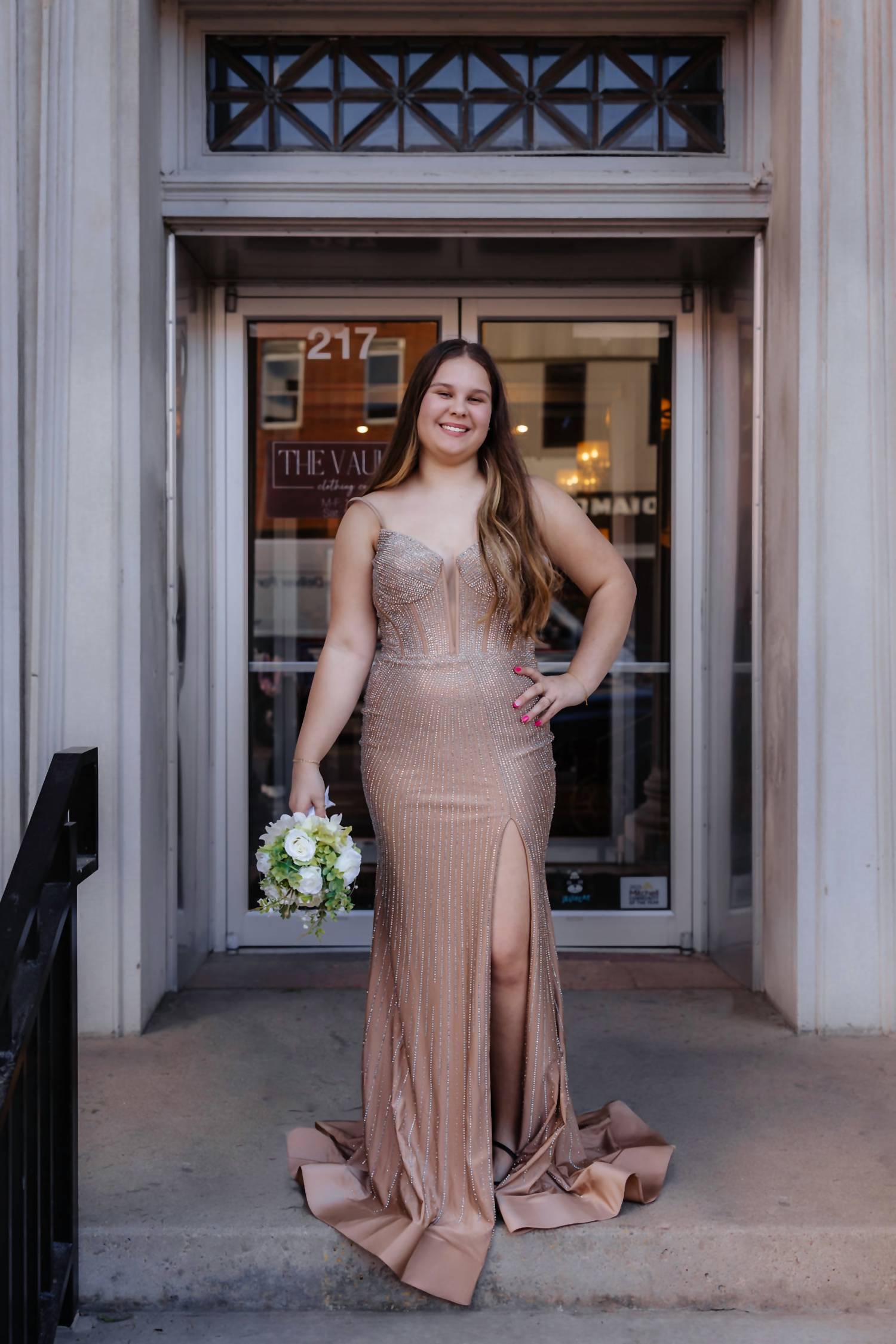 Sherri Hill Women's Prom Dress in nude silver - women's dress - alternate view