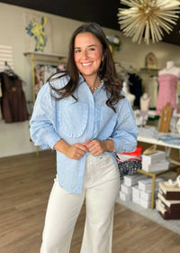 Listicle - Carolina Charm Eyelet Button Down Top