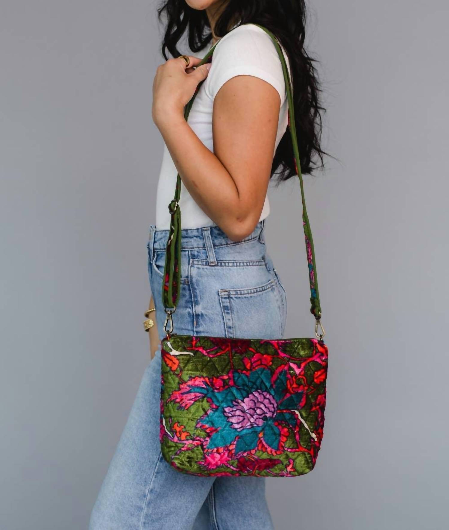 Panache Apparel - Women's Velvet Floral Crossbody Bag
