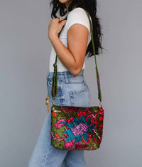 Panache Apparel - Women's Velvet Floral Crossbody Bag