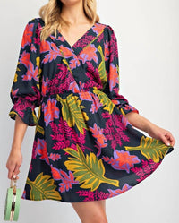 Easel - Printed Wool Peach Woven Surplus Mini Dress