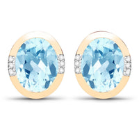 Diana M Jewels Women's Oval Natural Swiss Blue Topaz Stud Earrings (4.04 Ct) - Statement in 14k yellow gold - women's jewelry - detail view