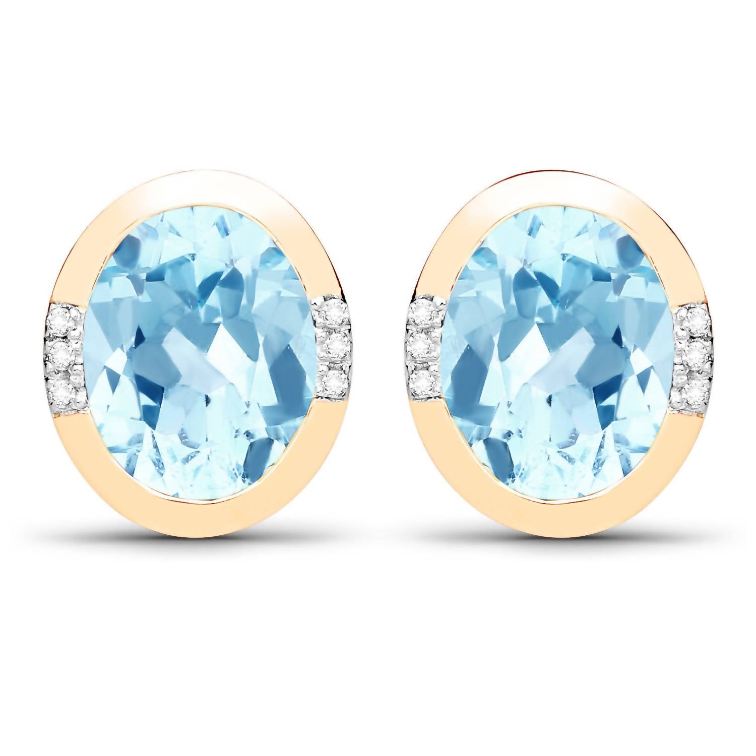Diana M Jewels Women's Oval Natural Swiss Blue Topaz Stud Earrings (4.04 Ct) - Statement in 14k yellow gold - women's jewelry - detail view